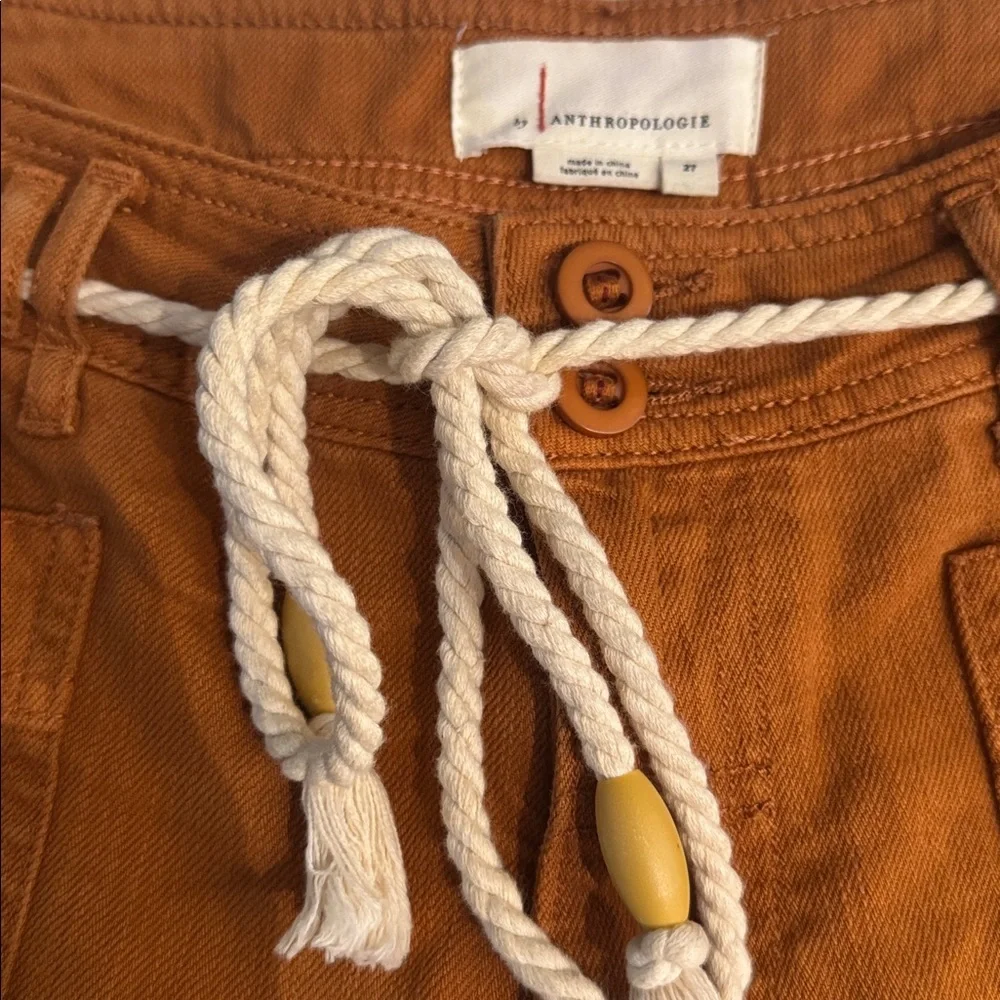 Anthropologie Rust Linen Blend Shorts | Rope Belt | Size 27 | Boho Summer - Picture 2 of 5